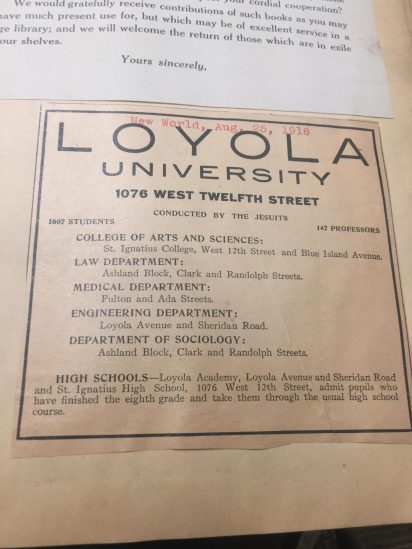 New World, 1916, Loyola University Advertisement, High schools listed.jpg
