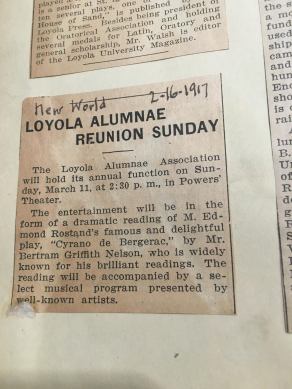 New World, "Loyola Alumnae Reunion Sunday" 1917, March 11 in Powers' Theatre.jpg